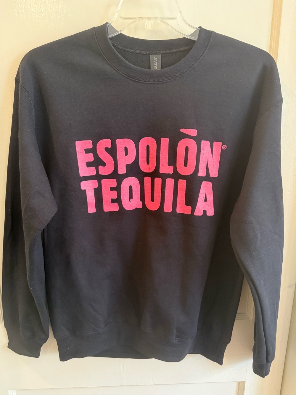 Gildan Black Crewneck Sweatshirt with Pink ESPOLÒN TEQUILA Logo